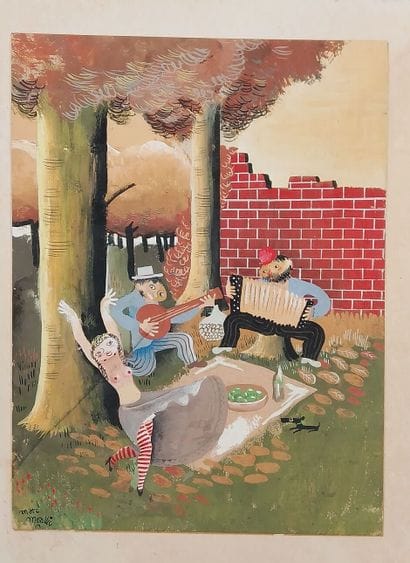 Marc MOALLIC - 20th century.
Dancer and Musicians...