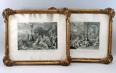 Lot of two engravings, including: 
19th century...