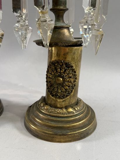Pair of bronze and gilded brass candlesticks,...
