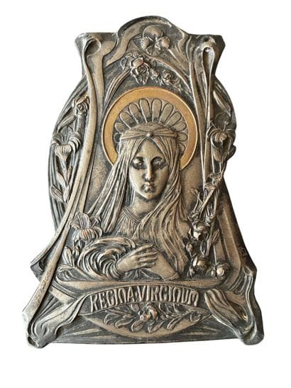 Sculpted bronze plaque depicting the Virgin...