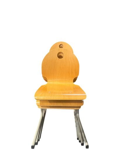Suite of 8 wooden shell chairs marked Lara...