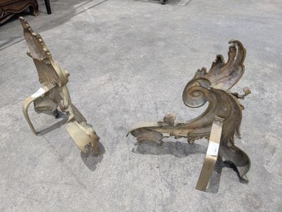 Pair of Rocaille-style bronze andirons
H:...