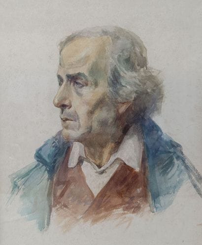 20th-century school.
Portrait of a man 
Watercolor...