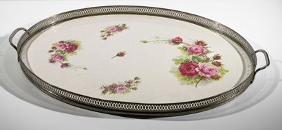 Large oval tray with an openwork silver-plated...