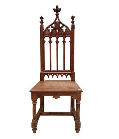 Carved and molded oak chair, high cathedral...