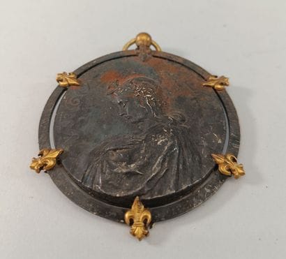 Large ormolu and patinated medallion engraved...