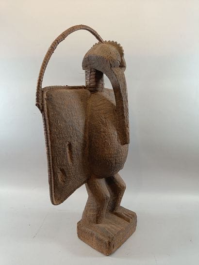 SENOUFO - Carved wooden hornbill with rattan...