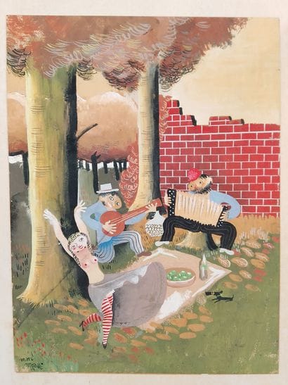Marc MOALLIC - 20th century.
Dancer and Musicians...