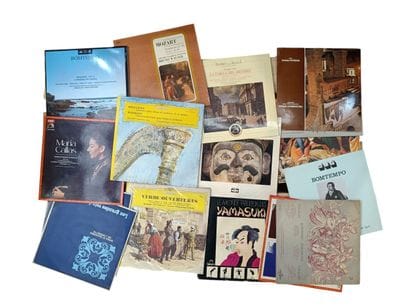 A collection of about sixty vinyl records...