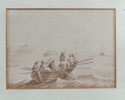 19th-century school
Sailors in a rowboat
Graphite...
