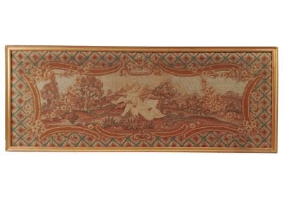 Two framed tapestries depicting putti as...