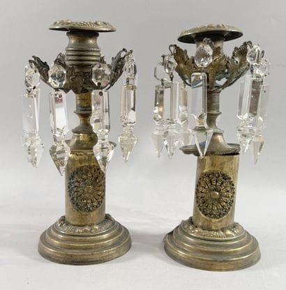 Pair of bronze and gilded brass candlesticks,...