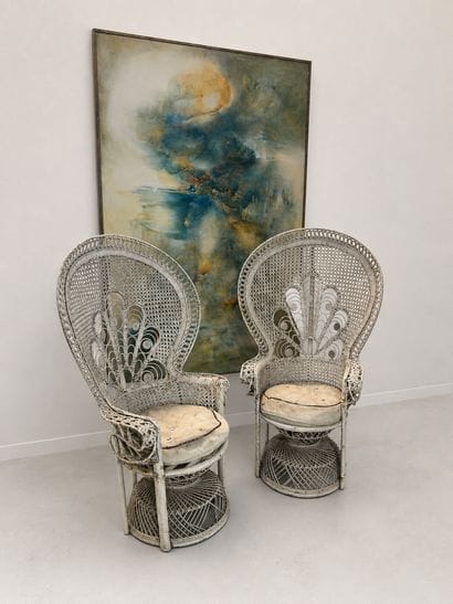 Pair of Peacock Armchairs with fan-shaped...
