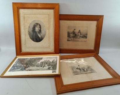 Set of three framed engravings on paper,...