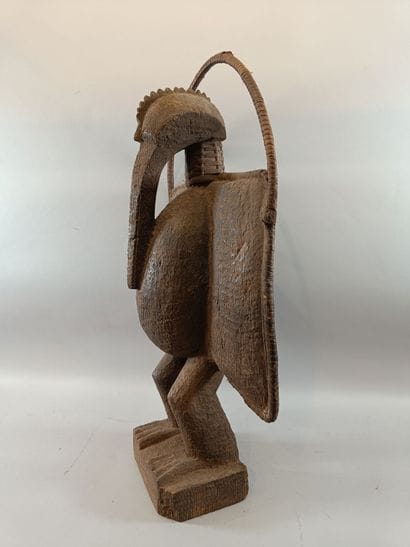 SENOUFO - Carved wooden hornbill with rattan...