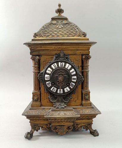 Cathedral' table clock in bronze and gilt...