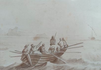 19th-century school
Sailors in a rowboat
Graphite...