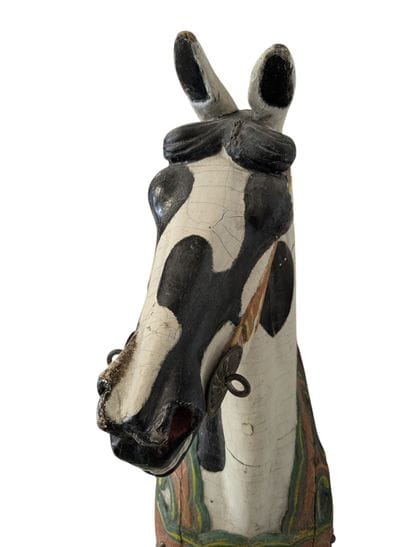 Polychrome wooden carousel horse with a horsehair...