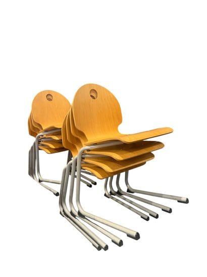 Suite of 8 wooden shell chairs marked Lara...