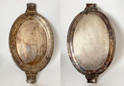 Oval silver-plated metal platter with two...