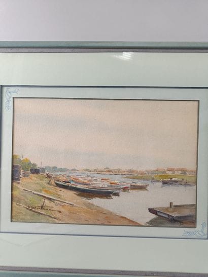 20th-century French School. 
Boats at the...