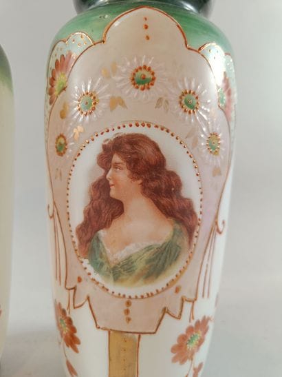Pair of opaline vases decorated with profiles...