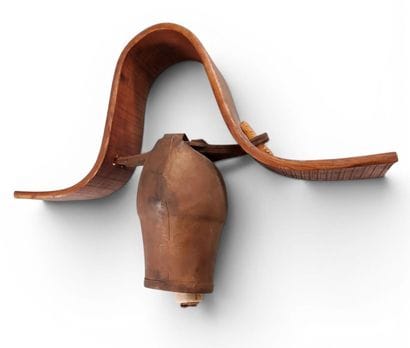 Bell made of copper, varnished wood, and...