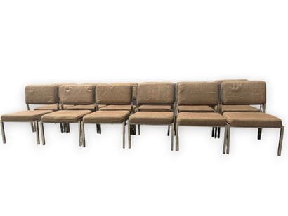 Suite of 12 chrome-plated metal-base armchairs....