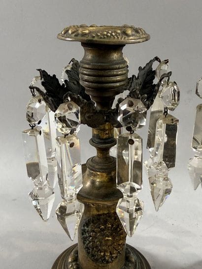 Pair of bronze and gilded brass candlesticks,...