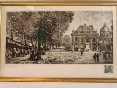 Set of three framed engravings on paper,...