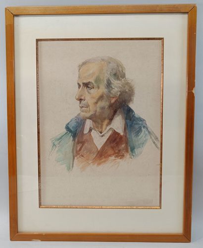 20th-century school.
Portrait of a man 
Watercolor...