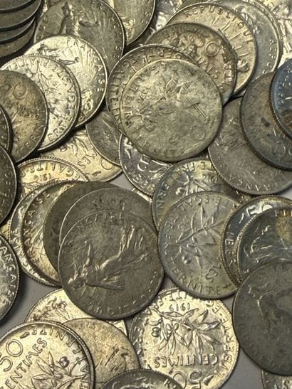Fort lot de pièces de 50 cts Francs argent...