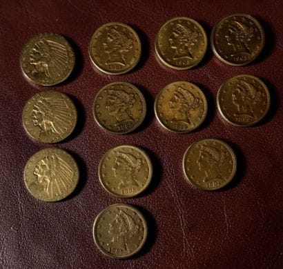 5 US dollars en or jaune (x12) dont :
- x3...