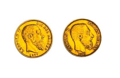 Deux pièces en or de 20 Francs Leopold II...