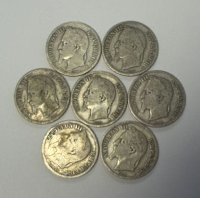 7 Napoléon III de 2F argent
- 2 datées de...