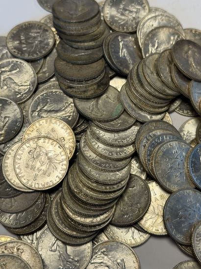 Lot de pièces de1F argent la plupart de 1915,...