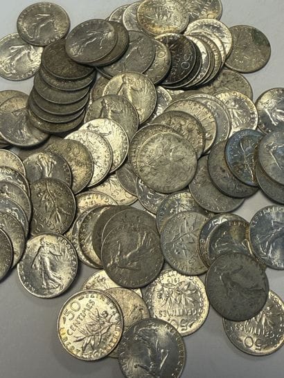 Fort lot de pièces de 50 cts Francs argent...
