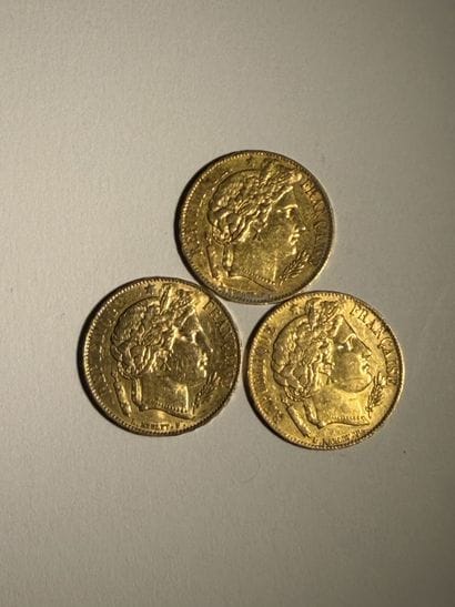 SECOND EMPIRE
Trois monnaies 20F or, 1850...