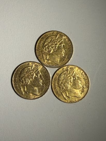 SECOND EMPIRE
Trois monnaies 20F or, 1850...