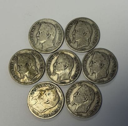 7 Napoléon III de 2F argent
- 2 datées de...