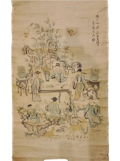CHINE - Deux rouleaux peint de scènes de...