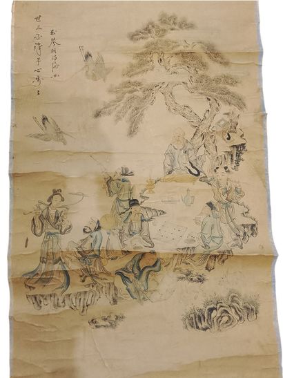 CHINE - Deux rouleaux peint de scènes de...