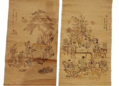 CHINE - Deux rouleaux peint de scènes de...