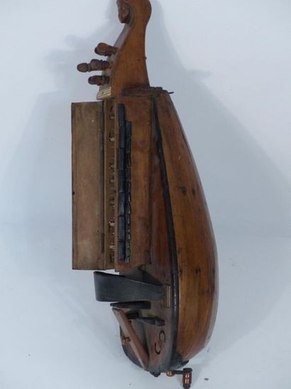 Vielle à roue en noyer. Longueur : 66 cm...
