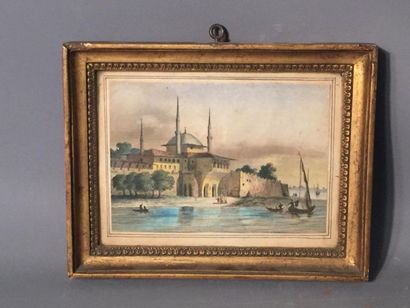 Ecole du XIXème siècle, Vue d'un palais sur...