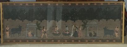 Inde. Frise d'une scène religieuse, peinture...