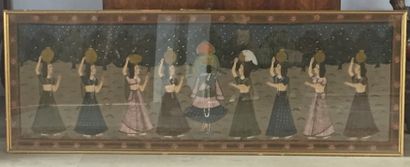 Inde. Frise d'une scène religieuse, peinture...