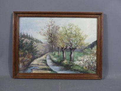 Paysage de canal, aquarelle sur papier signée...