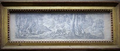 Paire d'eaux-fortes. Cadres en bois doré...