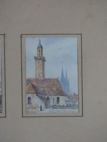 HERMES, suite de 3 aquarelles 
Ecole française...